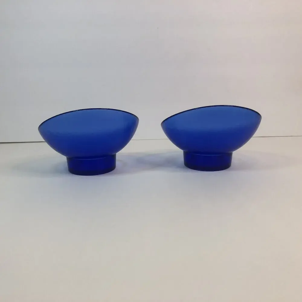 MCM egg shaped textured glass candle holder set of 2 3-inch cobalt blue
